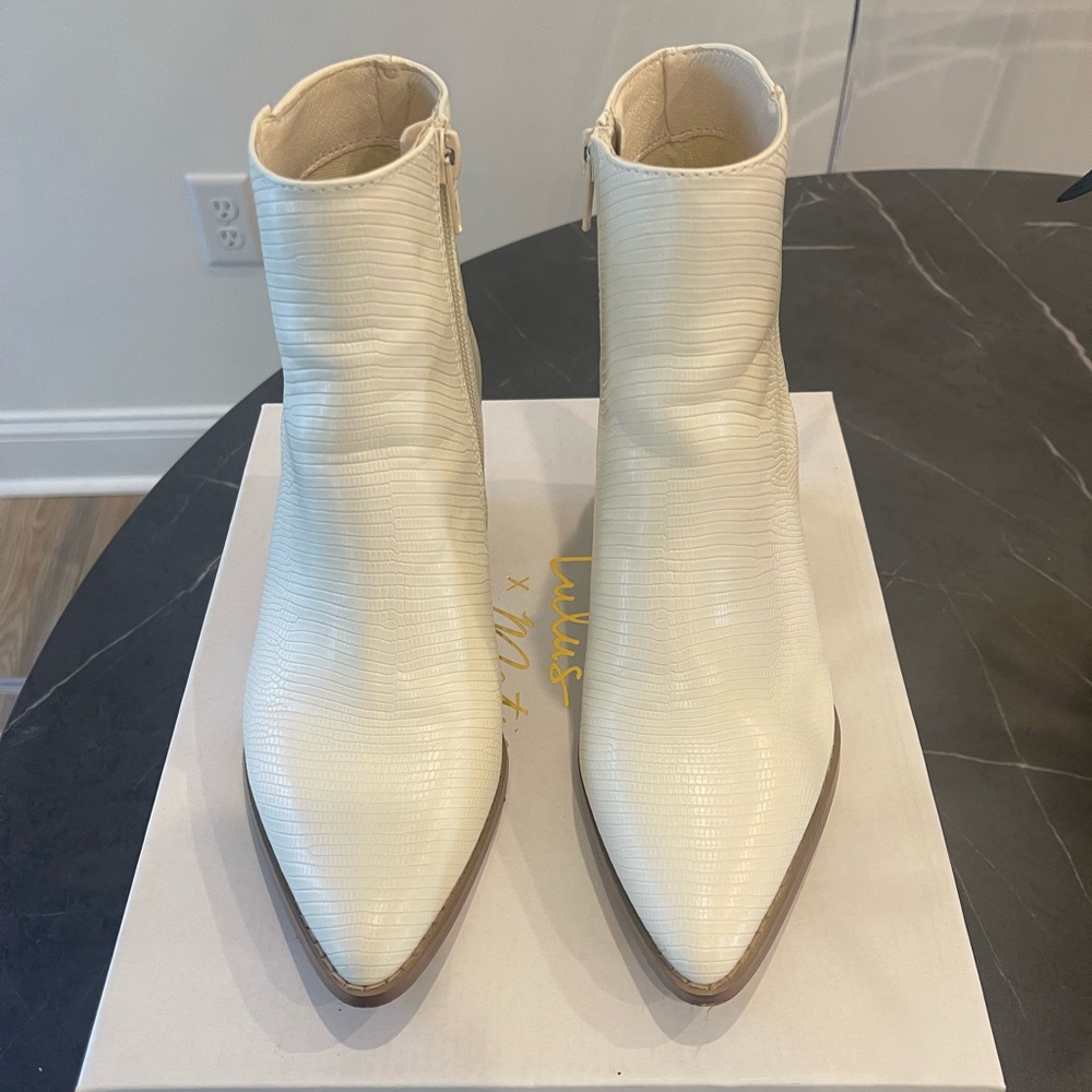Lulus x Matisse Ivory Snake Booties